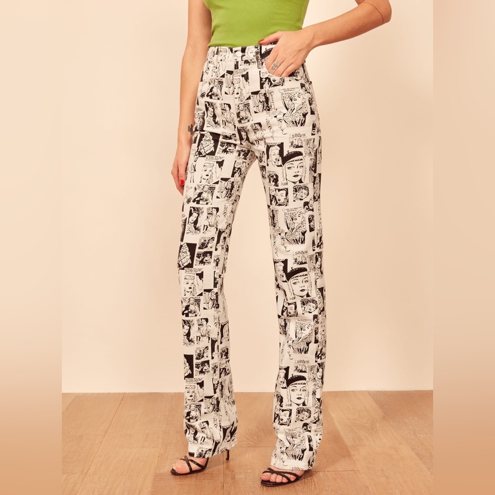 Reformation Newsprint High Rise Straight Long Jeans📰